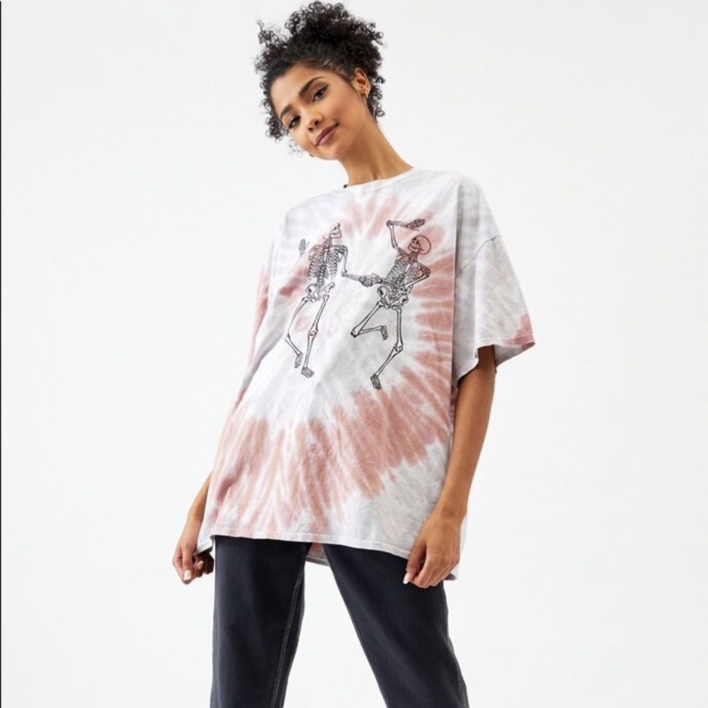 Pac Sun Oversized Graphic Skeleton Tie-Dye Tee